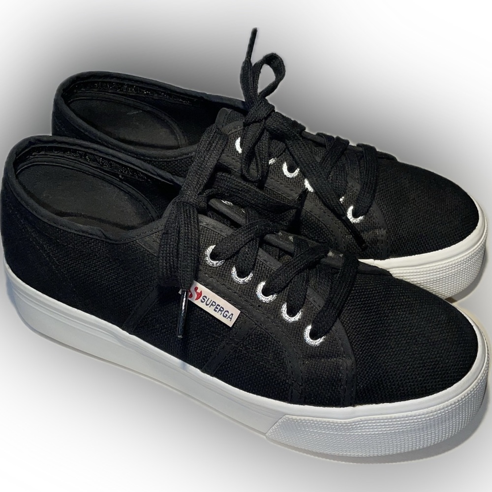 Superga Lace Up Canvas Platform Sneakers
